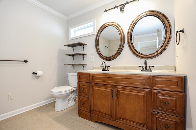 831 Jackman St, Benton, AR 72015 - full bathroom with double vanity, toilet, baseboards, tile patterned floors, and ornamental molding