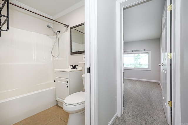 831 Jackman St, Benton, AR 72015 - full bathroom featuring toilet, vanity, washtub / shower combination, ornamental molding, and tile patterned floors