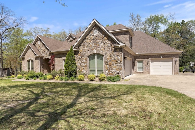 1606 Hilldale, Alexander, AR 72002 - craftsman-style home with driveway, a garage, stone siding, and a front lawn
