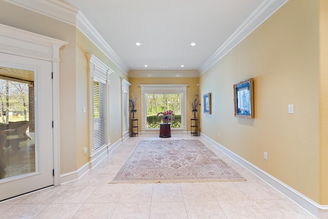 1606 Hilldale, Alexander, AR 72002 - hall with ornamental molding, tile patterned flooring, recessed lighting, and baseboards