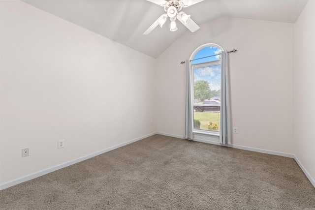 15 Diamond Dr, Cabot, AR 72023 - spare room featuring ceiling fan, vaulted ceiling, light carpet, and baseboards