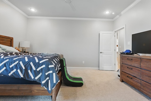 7429 Lake Point Cir, Benton, AR 72019 - bedroom with carpet, ornamental molding, baseboards, and recessed lighting