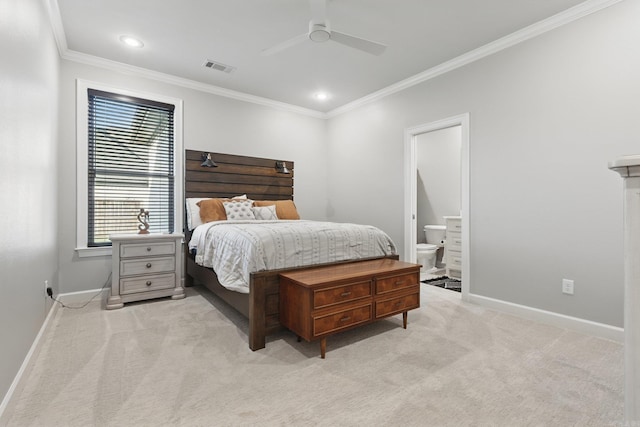 7429 Lake Point Cir, Benton, AR 72019 - bedroom featuring baseboards, crown molding, light carpet, ceiling fan, and recessed lighting