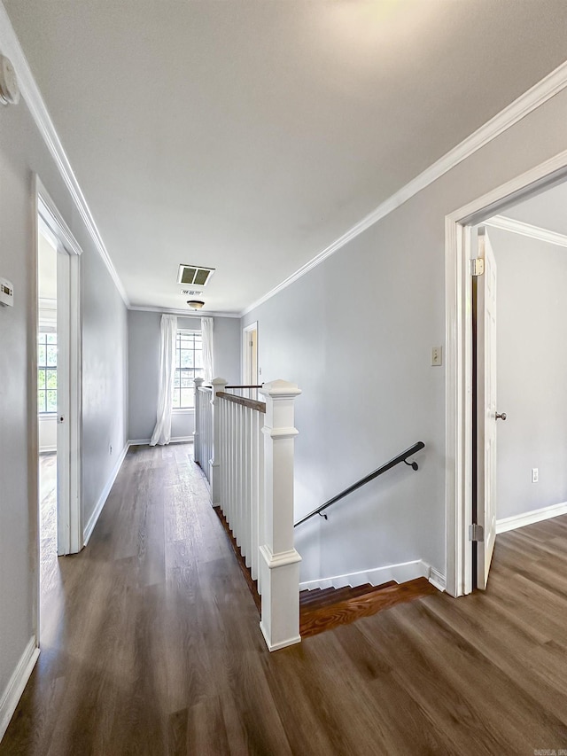 23 Morrison Ct, Little Rock, AR 72212 - corridor with an upstairs landing, wood finished floors, ornamental molding, and baseboards