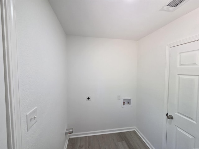 4518 W 25th, Little Rock, AR 72204 - washroom featuring electric dryer hookup, dark wood-style flooring, baseboards, and hookup for a washing machine