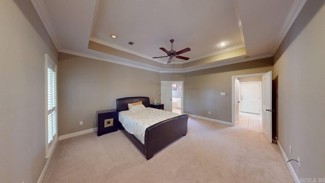 4335 Gazebo Dr, Conway, AR 72034 - bedroom with a tray ceiling, ornamental molding, multiple windows, light carpet, and recessed lighting