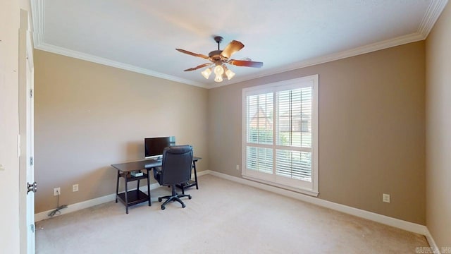 4335 Gazebo Dr, Conway, AR 72034 - office with ornamental molding, carpet floors, a ceiling fan, and baseboards