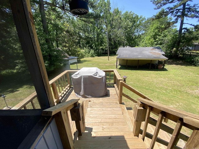 47 Eagle Ln, Mount Ida, AR 71957 - wooden deck featuring a yard, area for grilling, and an outdoor structure