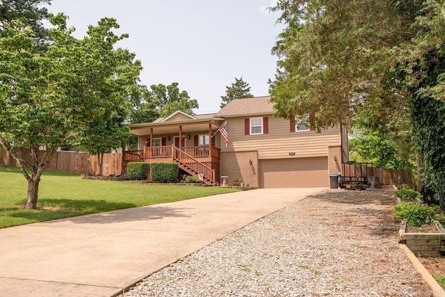 1244 N Scenic Dr, Heber Springs, AR 72543 - view of front of property with covered porch, stairs, concrete driveway, an attached garage, and brick siding