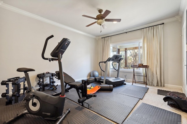 13200 Bart Moreland Dr, Roland, AR 72135 - workout area with baseboards, ceiling fan, and crown molding