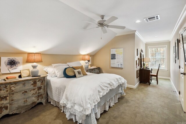 13200 Bart Moreland Dr, Roland, AR 72135 - bedroom with light carpet, baseboards, ceiling fan, recessed lighting, and crown molding