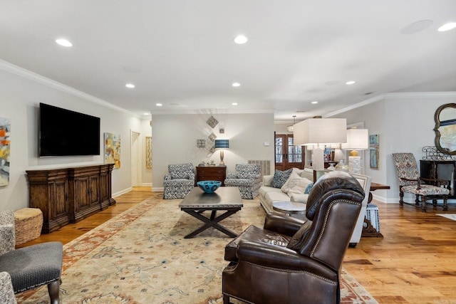 13200 Bart Moreland Dr, Roland, AR 72135 - living room with recessed lighting, ornamental molding, light wood-style floors, and baseboards