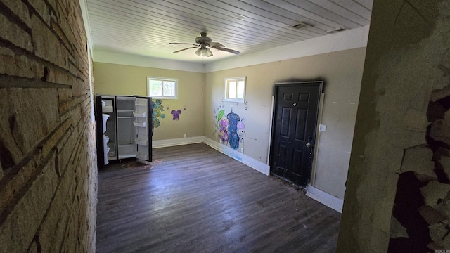 302 SW Broad St, Hoxie, AR 72433 - foyer entrance featuring dark wood-type flooring, baseboards, a ceiling fan, and wooden ceiling