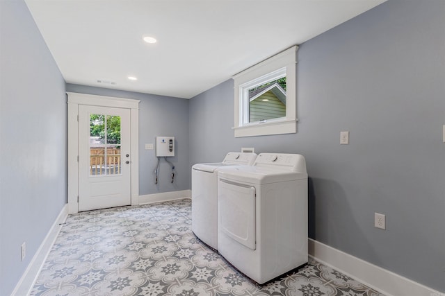1908 S Gaines St, Little Rock, AR 72206 - washroom featuring washing machine and dryer, baseboards, and recessed lighting