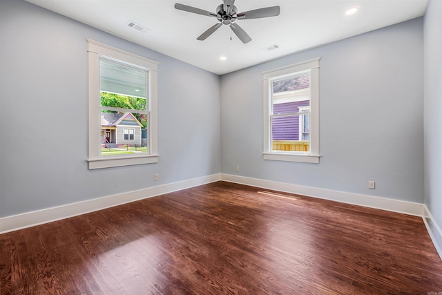 1908 S Gaines St, Little Rock, AR 72206 - empty room featuring dark wood-style floors, a ceiling fan, baseboards, and recessed lighting