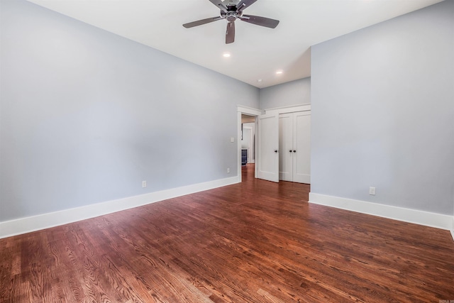 1908 S Gaines St, Little Rock, AR 72206 - unfurnished room featuring baseboards, a ceiling fan, wood finished floors, and recessed lighting
