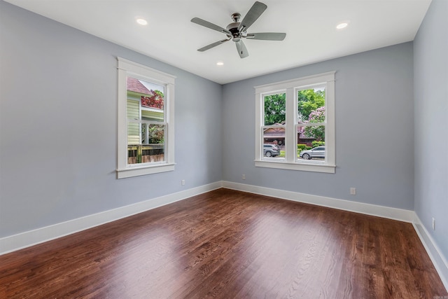 1908 S Gaines St, Little Rock, AR 72206 - spare room featuring plenty of natural light, dark wood-style floors, baseboards, a ceiling fan, and recessed lighting