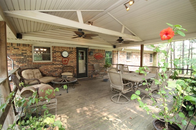 2102 N 22nd St, Paragould, AR 72450 - wooden terrace featuring a ceiling fan and outdoor dining space