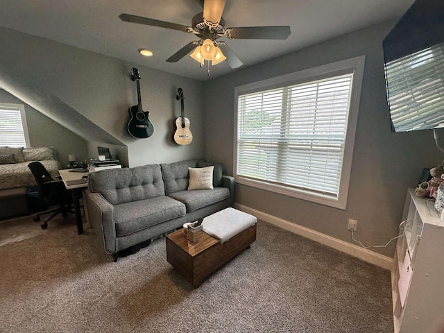 1008 Wildcat Ln, Jonesboro, AR 72405 - carpeted living area with ceiling fan, a desk, and baseboards