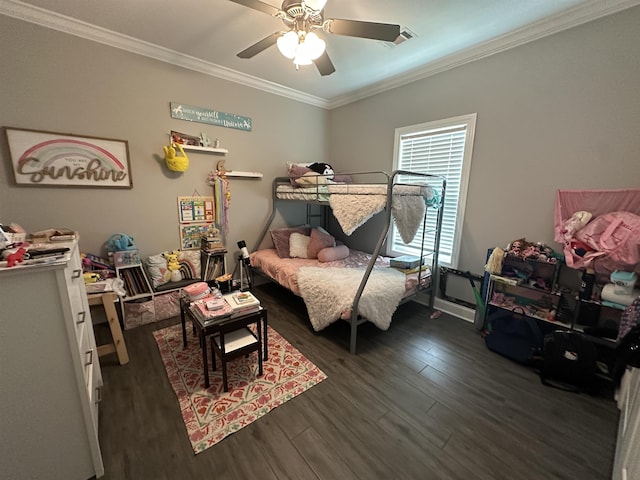 1008 Wildcat Ln, Jonesboro, AR 72405 - bedroom featuring dark wood-style flooring, crown molding, and ceiling fan