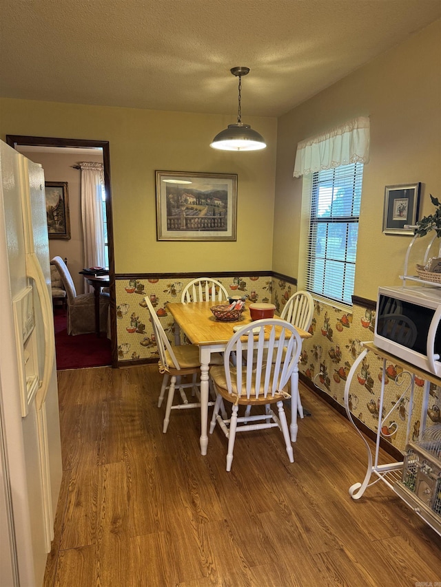 113 Boyd Rd, Southside, AR 72501 - dining space featuring wood finished floors, a textured ceiling, and wainscoting