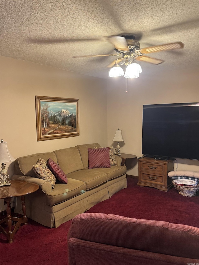 113 Boyd Rd, Southside, AR 72501 - living room featuring carpet flooring, a ceiling fan, and a textured ceiling