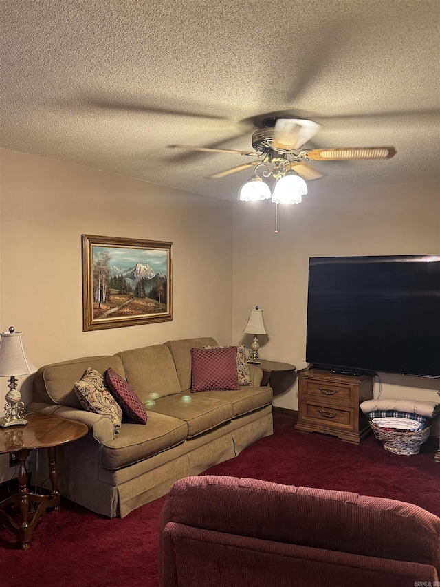 113 Boyd Rd, Southside, AR 72501 - carpeted living room with ceiling fan and a textured ceiling