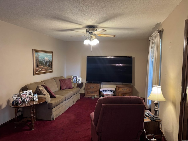 113 Boyd Rd, Southside, AR 72501 - living room featuring a ceiling fan, carpet, and a textured ceiling