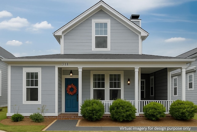 311 Parker St, North Little Rock, AR 72114 - view of front facade featuring covered porch and a chimney