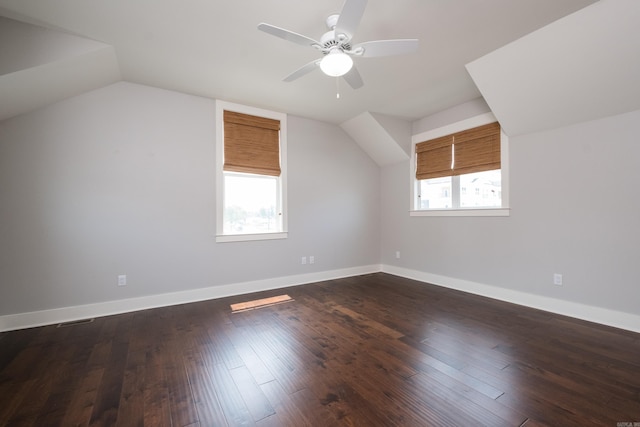 311 Parker St, North Little Rock, AR 72114 - additional living space featuring lofted ceiling, a ceiling fan, dark wood-style floors, and baseboards