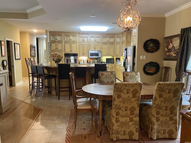 6 Maplewood W, Heber Springs, AR 72543 - dining room featuring ornamental molding, light tile patterned floors, a chandelier, and baseboards