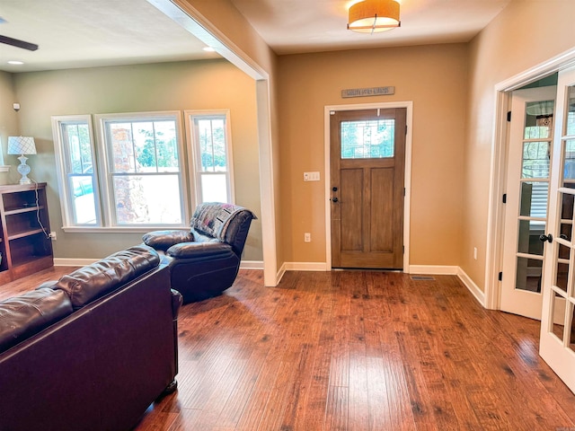 125 Gassaway, Searcy, AR 72143 - foyer with wood finished floors, baseboards, and ceiling fan