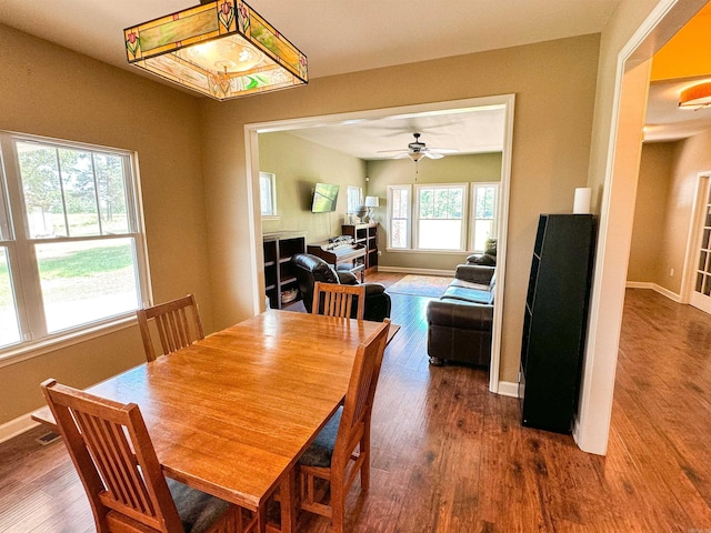 125 Gassaway, Searcy, AR 72143 - dining space with baseboards, wood finished floors, and a ceiling fan