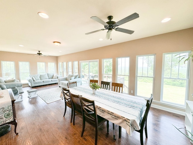 125 Gassaway, Searcy, AR 72143 - dining area featuring a ceiling fan, recessed lighting, and dark wood-type flooring
