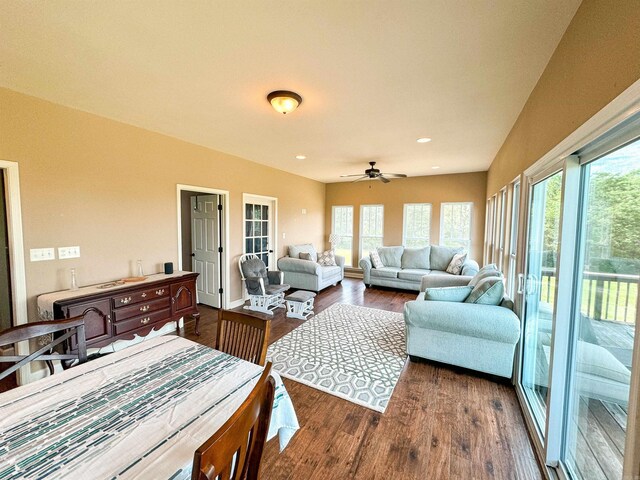 125 Gassaway, Searcy, AR 72143 - living room with healthy amount of natural light, ceiling fan, wood finished floors, and recessed lighting
