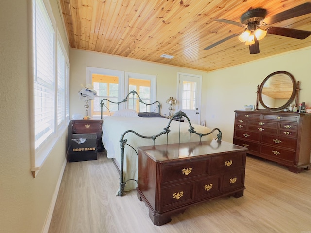 9689 W Ar 56th Hwy, Wideman, AR 72585 - bedroom with light wood-type flooring, wooden ceiling, ceiling fan, and baseboards