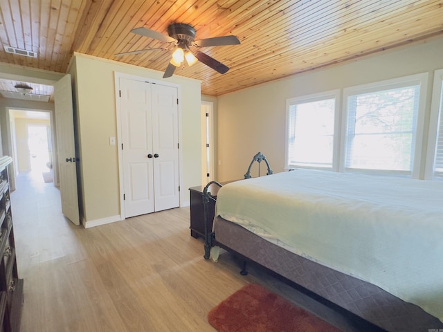 9689 W Ar 56th Hwy, Wideman, AR 72585 - bedroom featuring wooden ceiling, light wood-style floors, multiple windows, and a closet