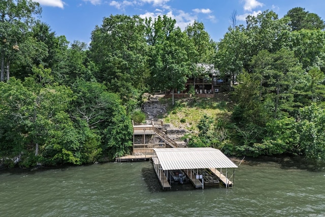 1323 Timberlake Dr, Royal, AR 71968 - dock area featuring stairway, a water view, and boat lift