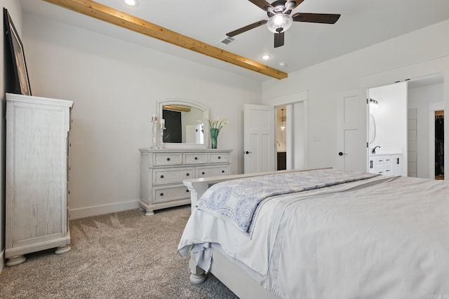 10584 Gunter Loop, Benton, AR 72019 - bedroom featuring beam ceiling, recessed lighting, light colored carpet, baseboards, and ceiling fan