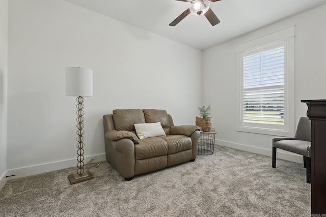 10584 Gunter Loop, Benton, AR 72019 - living area with ceiling fan, carpet, baseboards, and lofted ceiling