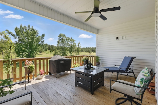 10584 Gunter Loop, Benton, AR 72019 - deck featuring a ceiling fan, a grill, and an outdoor living space