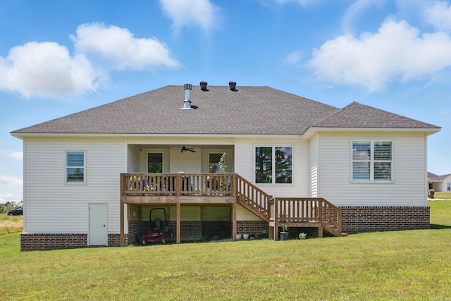 10584 Gunter Loop, Benton, AR 72019 - rear view of property featuring a deck, stairs, a ceiling fan, a yard, and roof with shingles