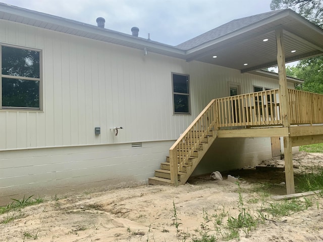 12409 Styles Rd, Bauxite, AR 72011 - view of side of property with crawl space, a wooden deck, and stairway