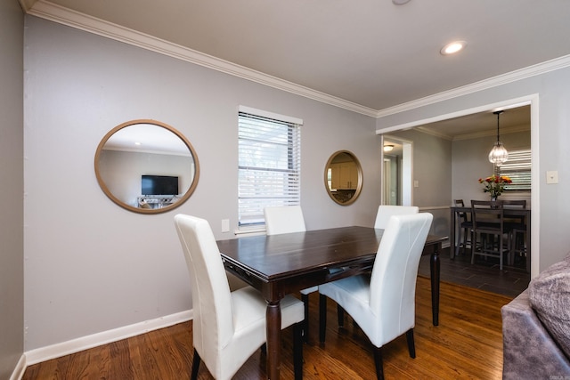122 Glen Dr, Little Rock, AR 72207 - dining space with dark wood-style flooring, ornamental molding, baseboards, and recessed lighting
