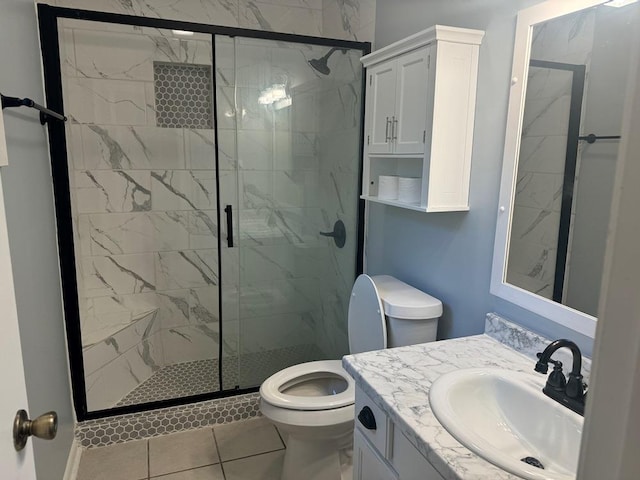 53 Iowa Dr, Cherokee Village, AR 72529 - full bath featuring toilet, vanity, a marble finish shower, and tile patterned floors