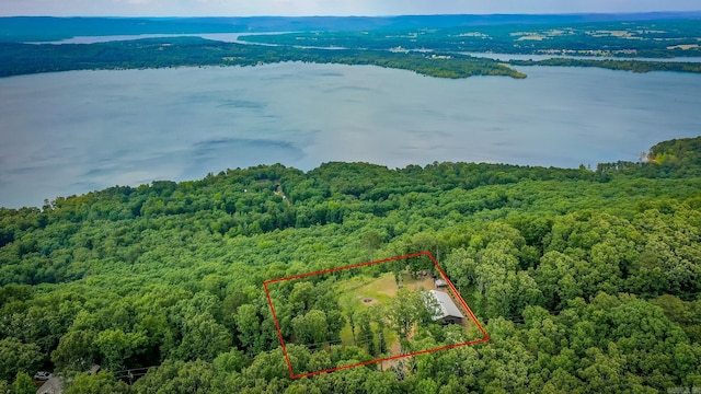 630 Cliffview Dr, Quitman, AR 72131 - aerial view of property and surrounding area with a forest, a large body of water, and property parcel outlined