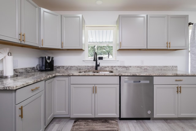 4605 N Cedar, North Little Rock, AR 72116 - kitchen with stainless steel dishwasher, a sink, and gray cabinets