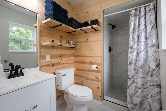 4605 N Cedar, North Little Rock, AR 72116 - bathroom with marble look tile flooring, toilet, vanity, and a shower with shower curtain