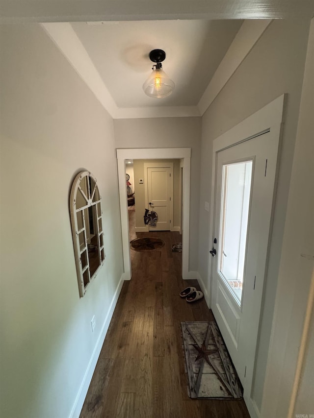 1927 College Ave, Conway, AR 72034 - doorway to outside with dark wood-style flooring and baseboards