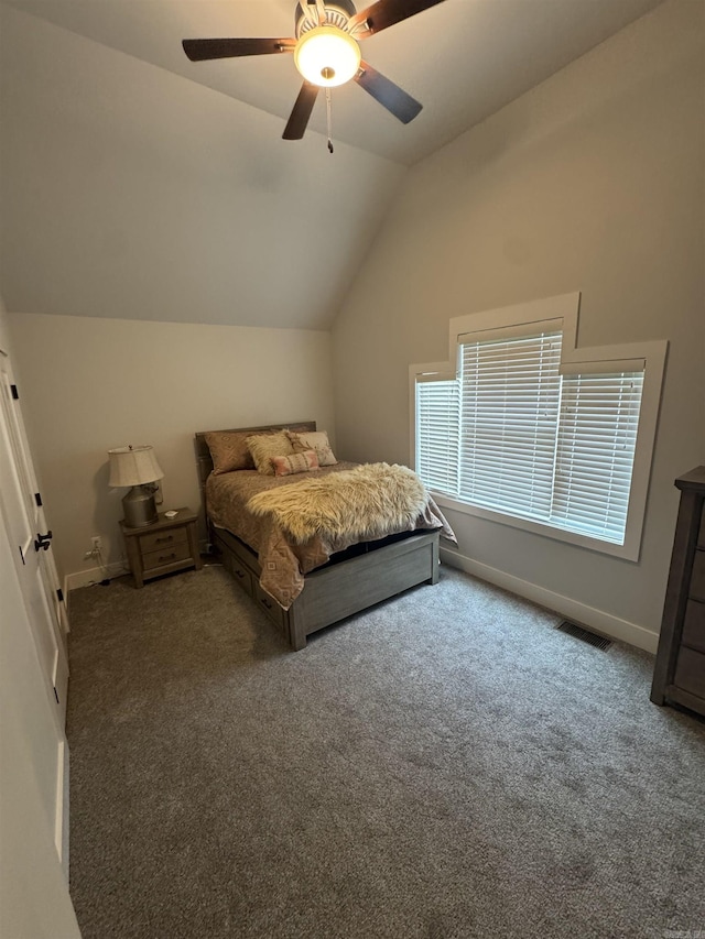 1927 College Ave, Conway, AR 72034 - carpeted bedroom featuring lofted ceiling, baseboards, and a ceiling fan
